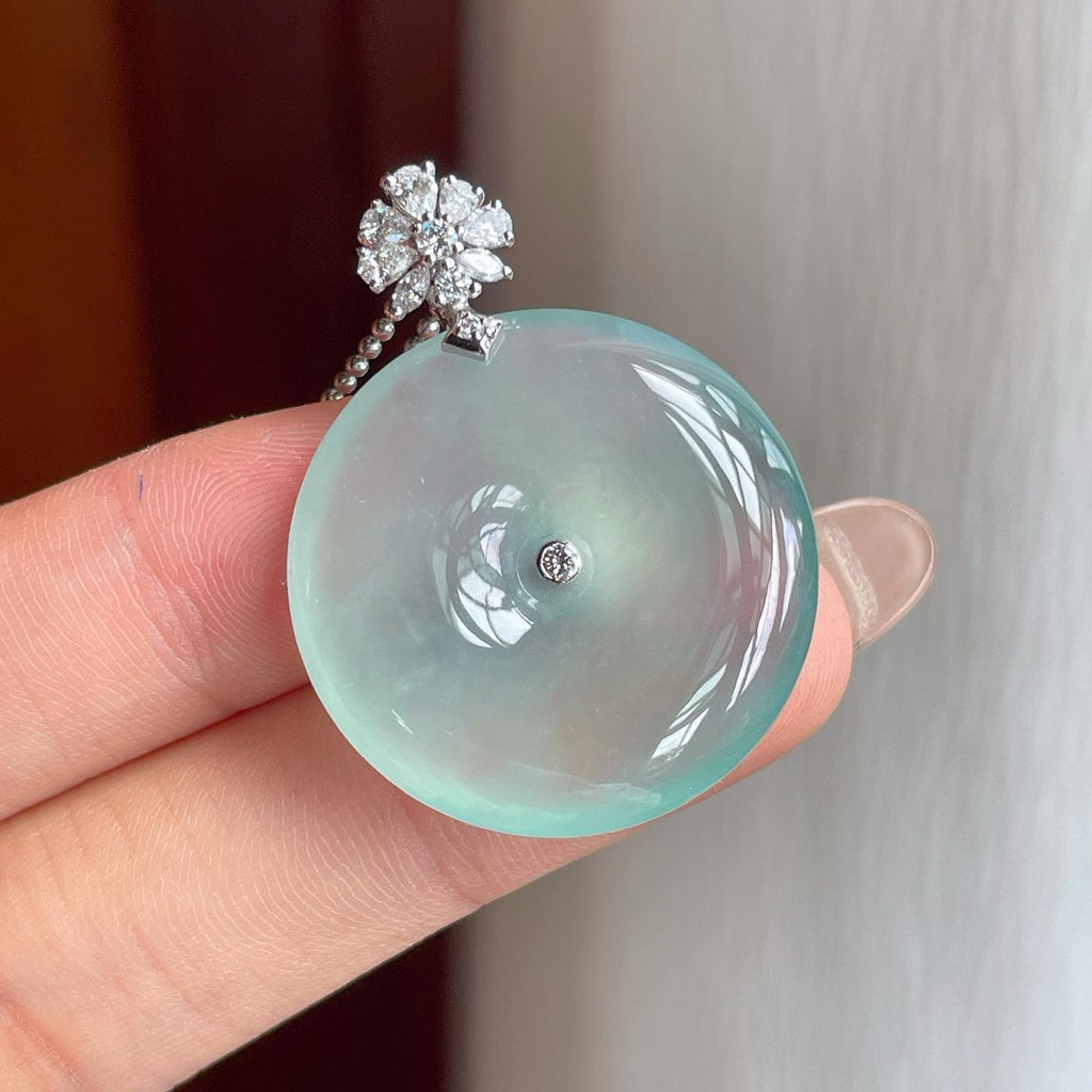 18k金扣蓝晴底翡翠平安扣（yc247159）