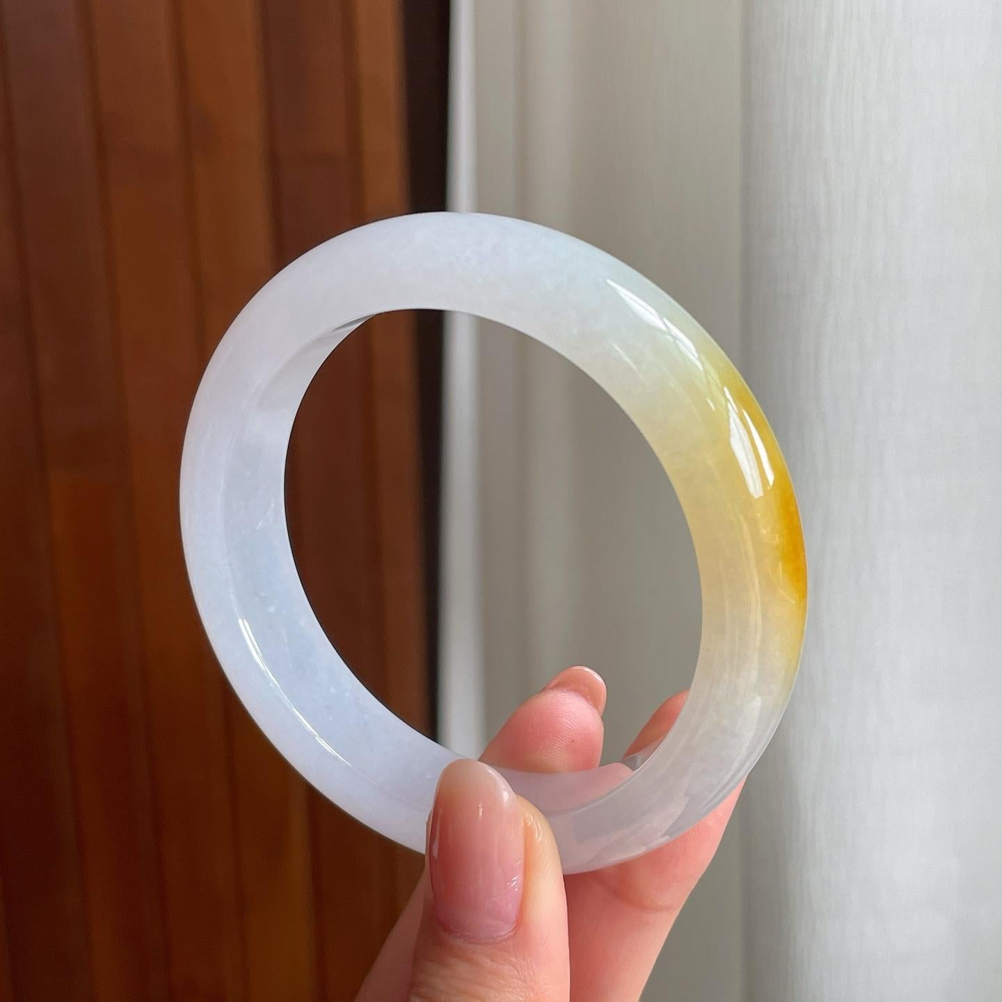 冰种黄翡翡翠平安镯（56.6mm)（yc330574）