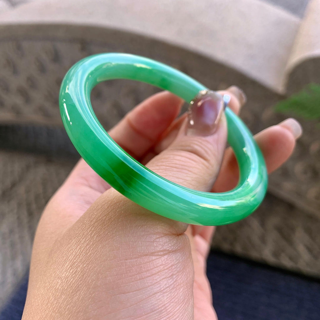 细糯种飘绿圆条手镯（53.5mm）（yc290960）