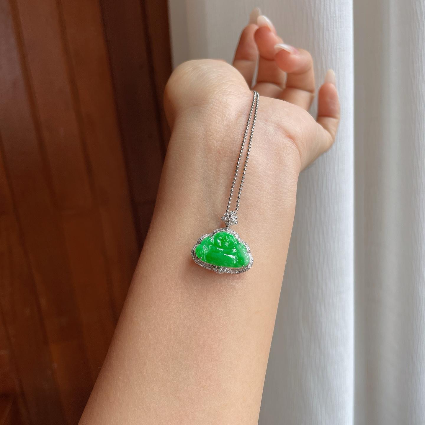 18k金钻镶糯冰满绿翡翠佛公（yc269036）