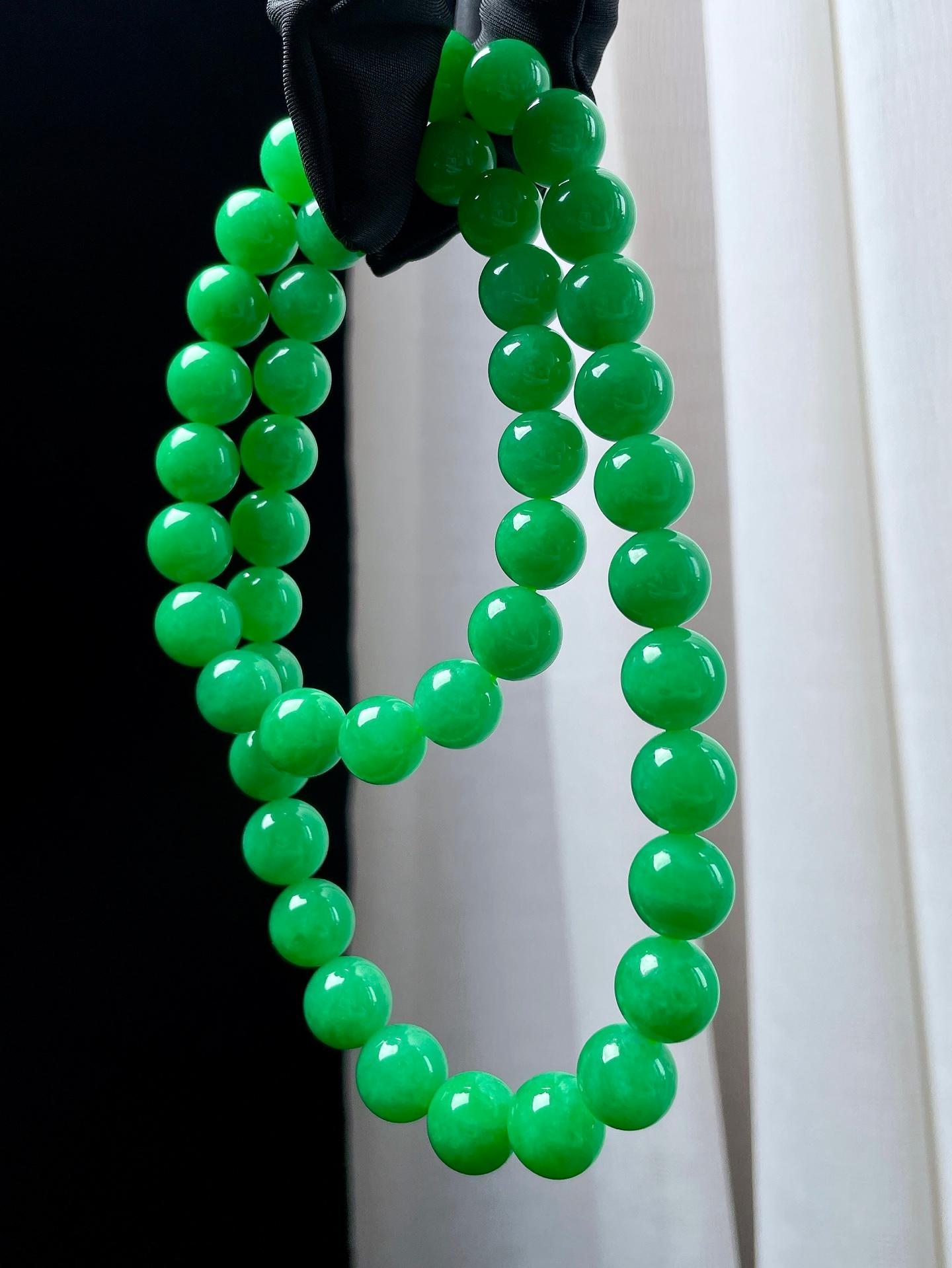 糯冰果绿翡翠珠串项链（yc348689）