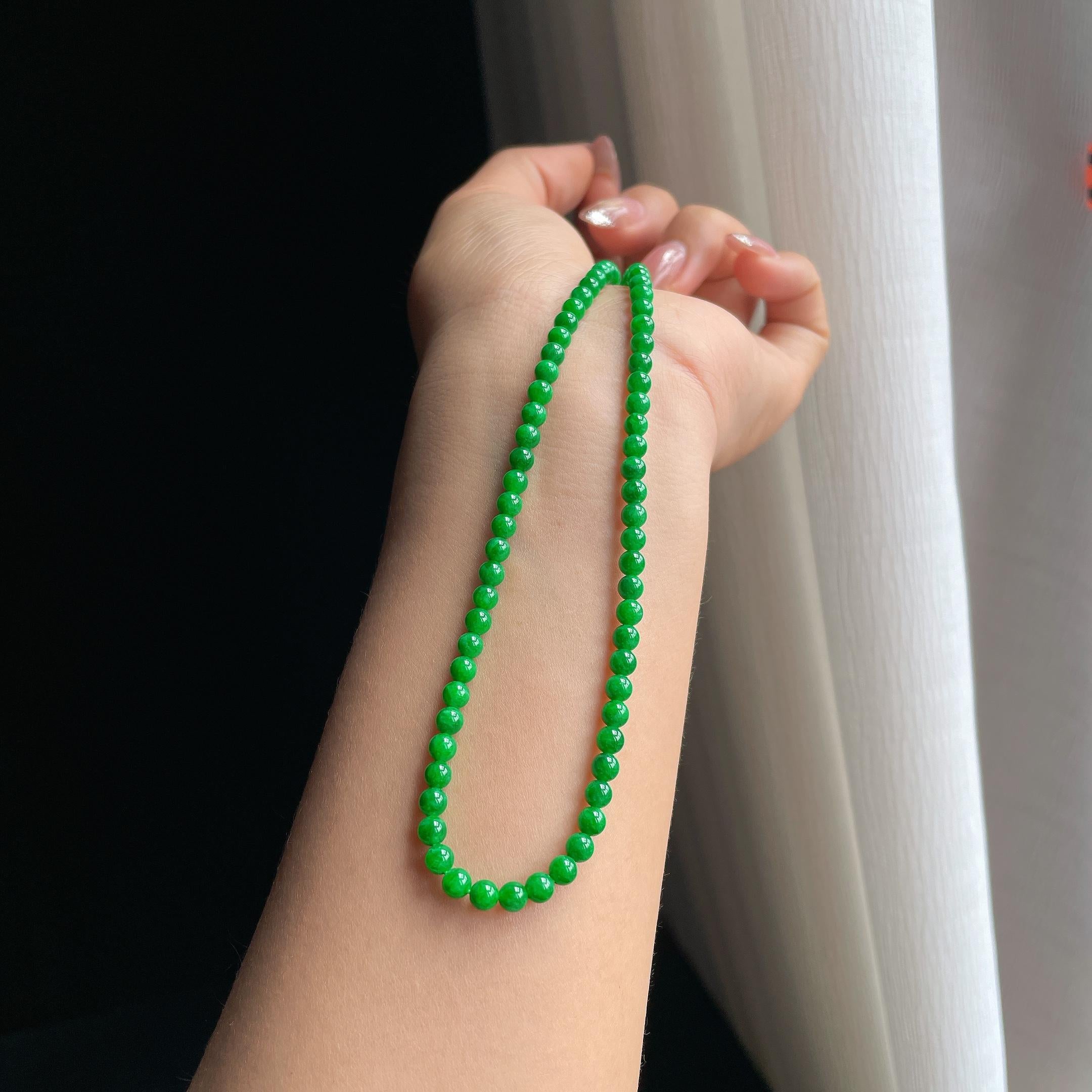 冰种满绿翡翠珠串项链（yc358353）