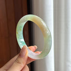 Vòng tay bình an đặc sắc màu vàng pha xanh, băng chuyền chính diện, kích thước 56, ngọc phỉ thúy tự nhiên loại A Myanmar (yc450454)