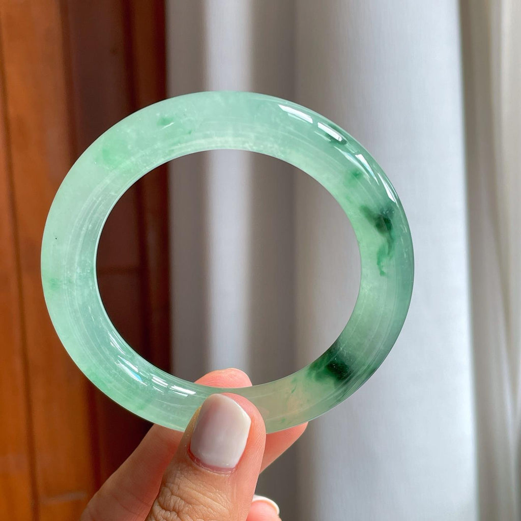 冰种飘花翡翠圆条手镯（55mm）（yc247650）