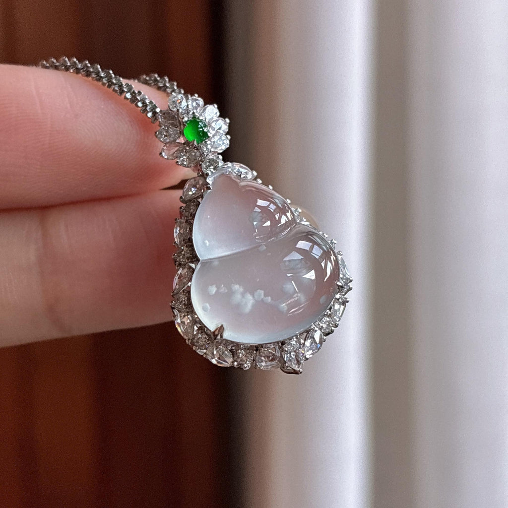 18k金镶冰玻种雪花棉葫芦挂件 天然缅甸A货翡翠（yc484657）