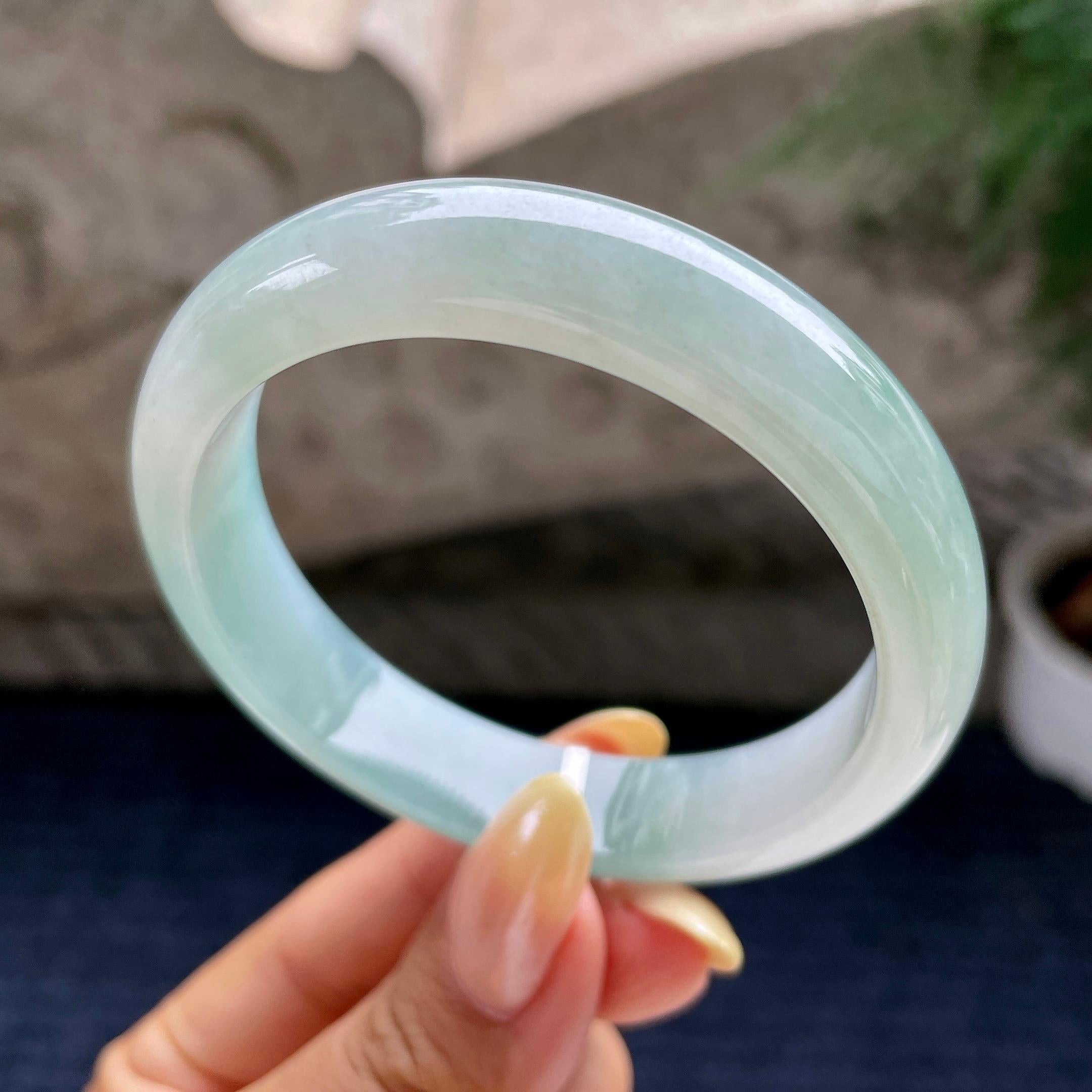 细糯种蓝底正圈平安镯56圈 天然缅甸A货翡翠（yc460738）