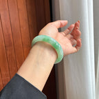 糯冰种飘绿花翡翠平安镯 58圈（yc436556）