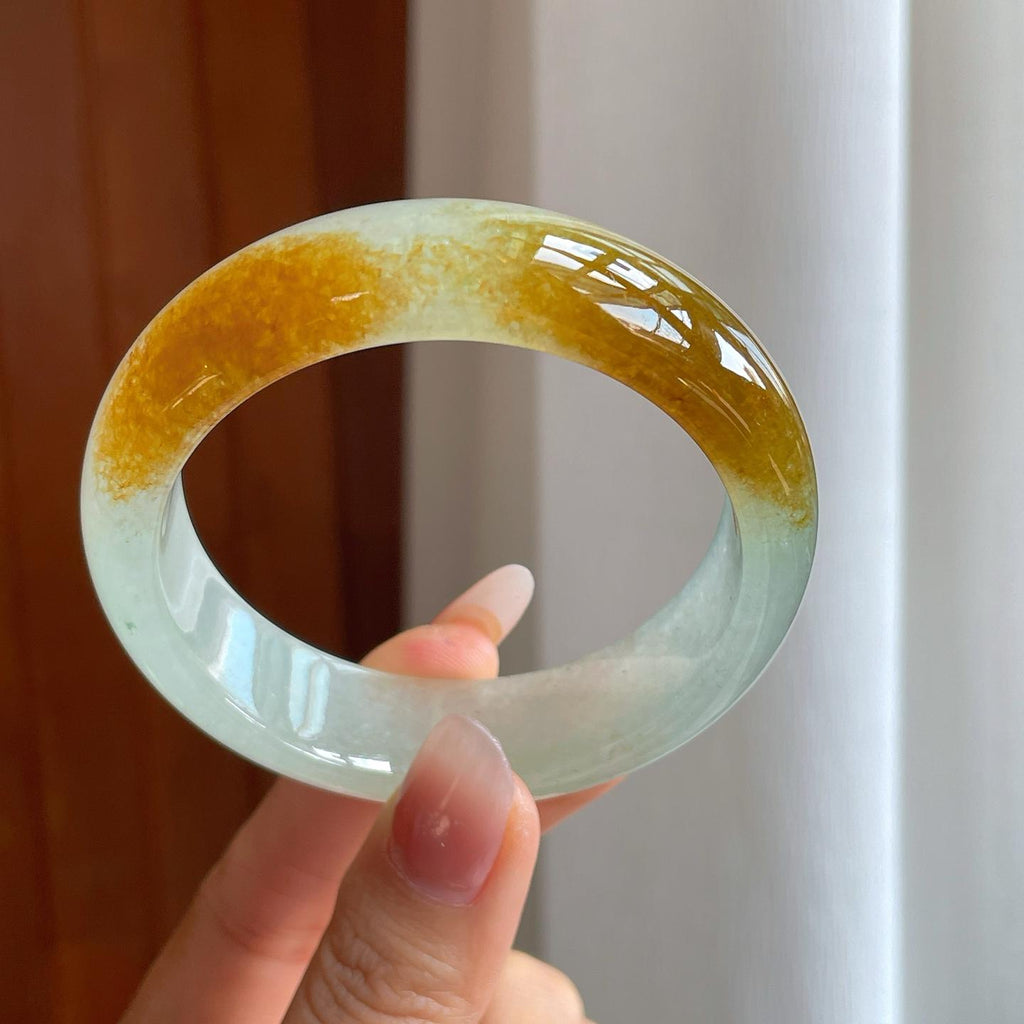 冰种带黄翡翡翠平安镯（56.5mm）（yc310607）