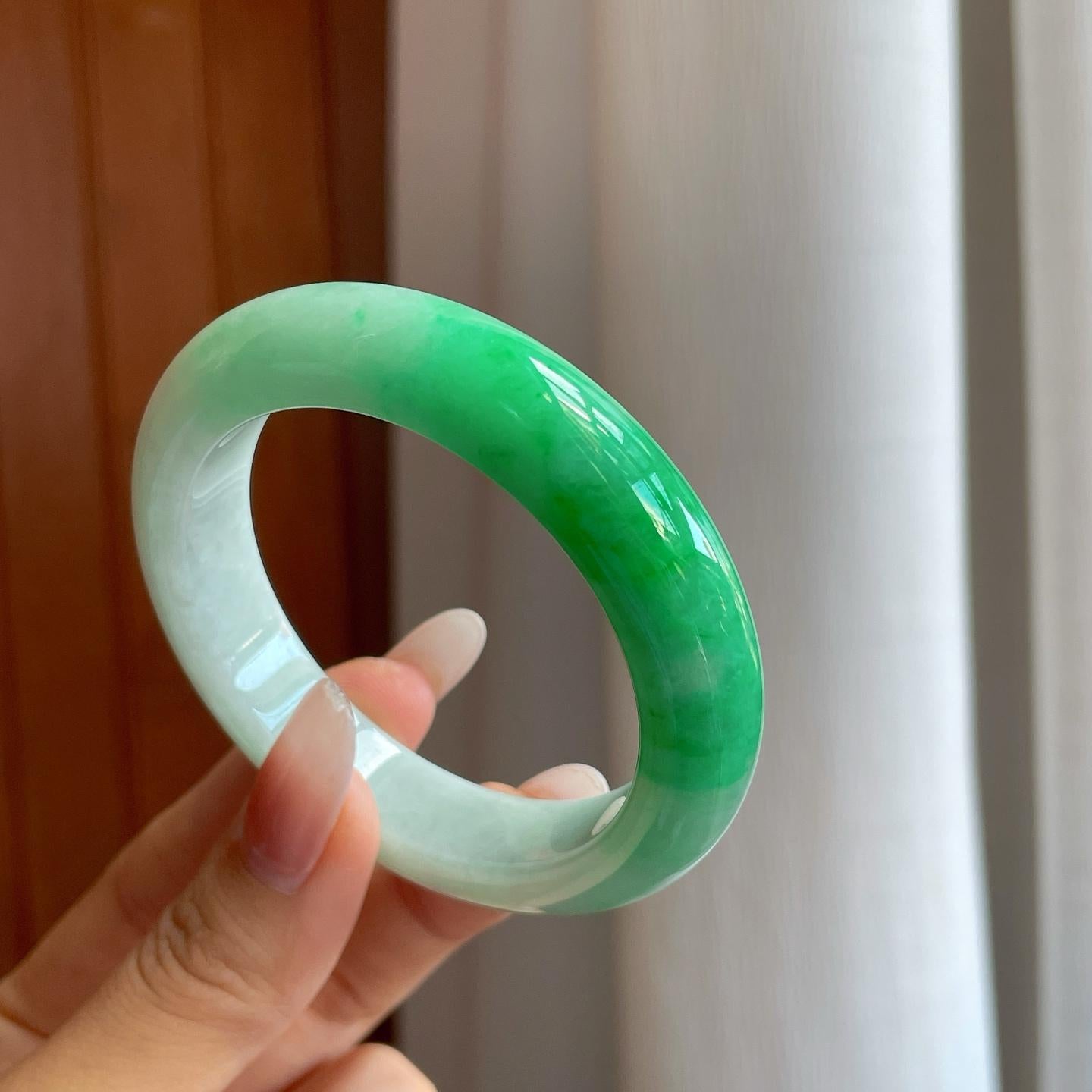 糯冰带色翡翠平安镯（54mm）（yc268218）