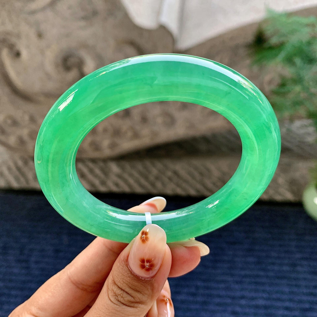 糯冰种满绿圆条手镯（54.6mm）（yc243443）