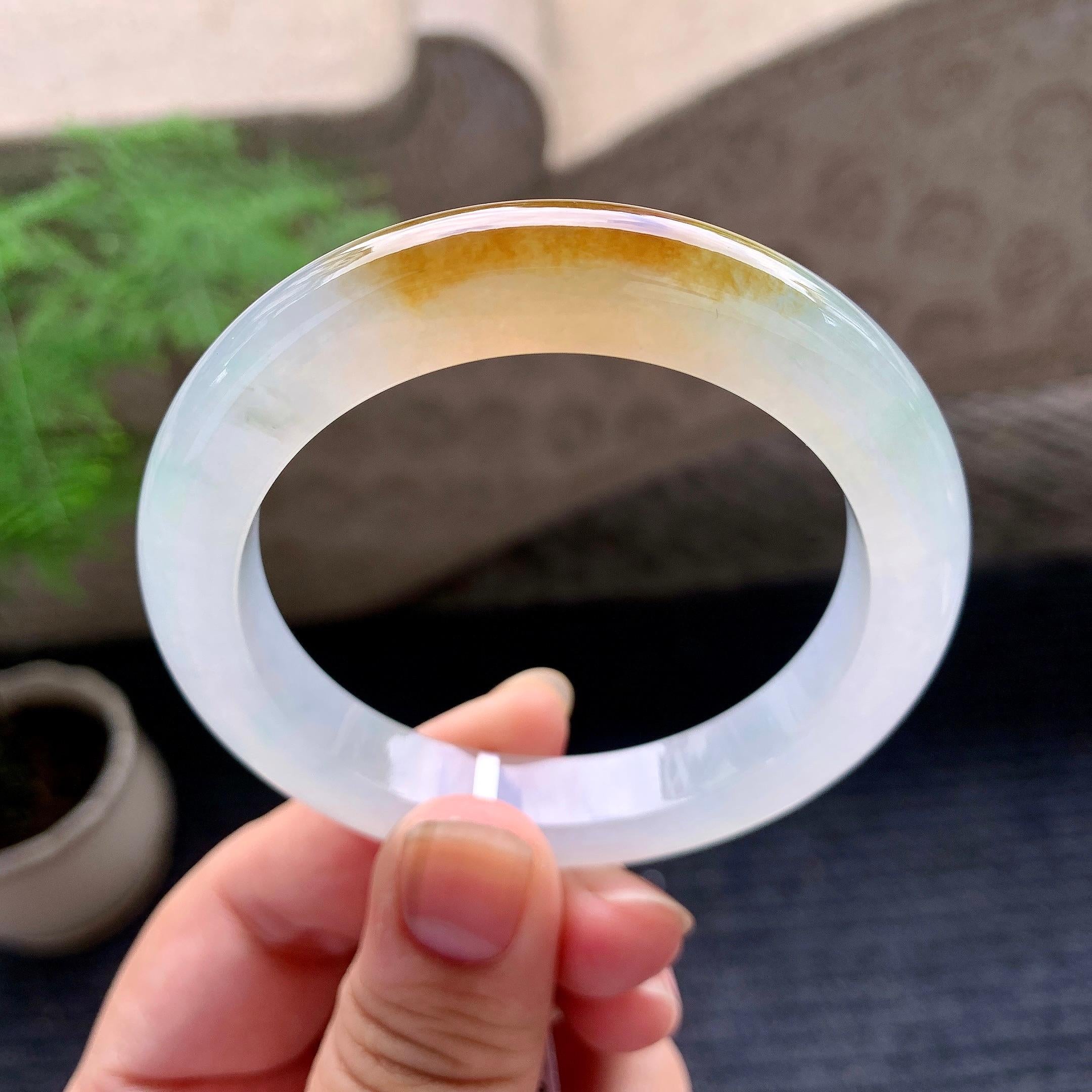 糯冰种飘黄翡平安镯（53.3mm）（yc195923）