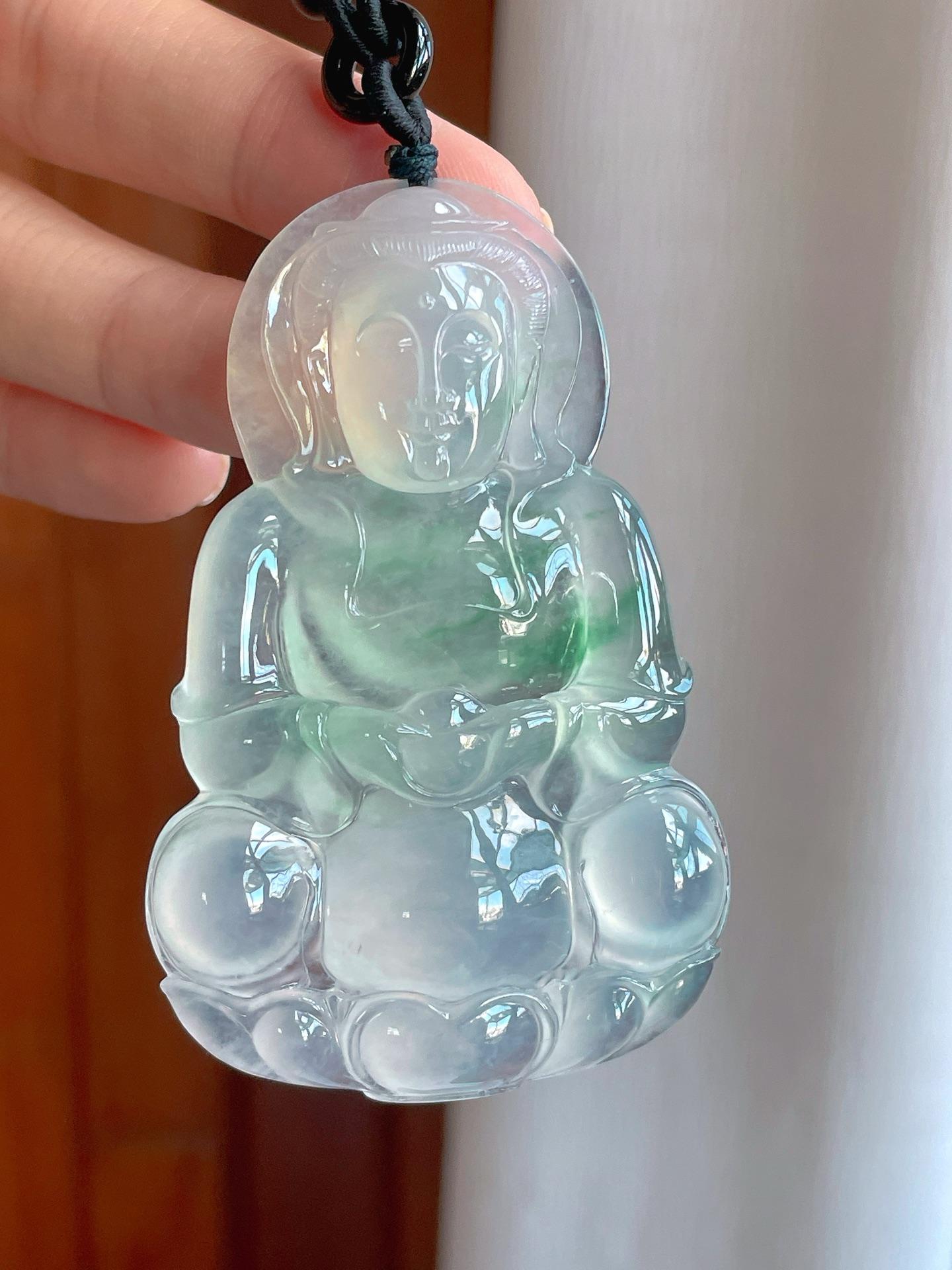 冰种飘绿花翡翠观音（yc257268）