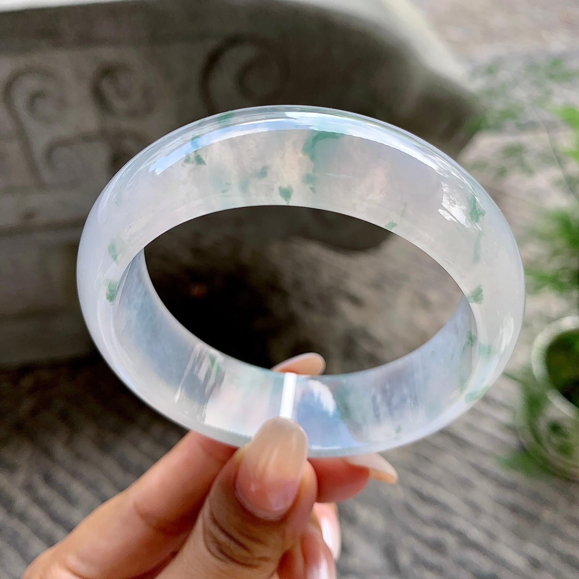 糯冰种飘花宽版轮胎手镯（58.7mm）（yc202334）