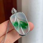 18k金镶冰种带色翡翠叶子（yc250572）