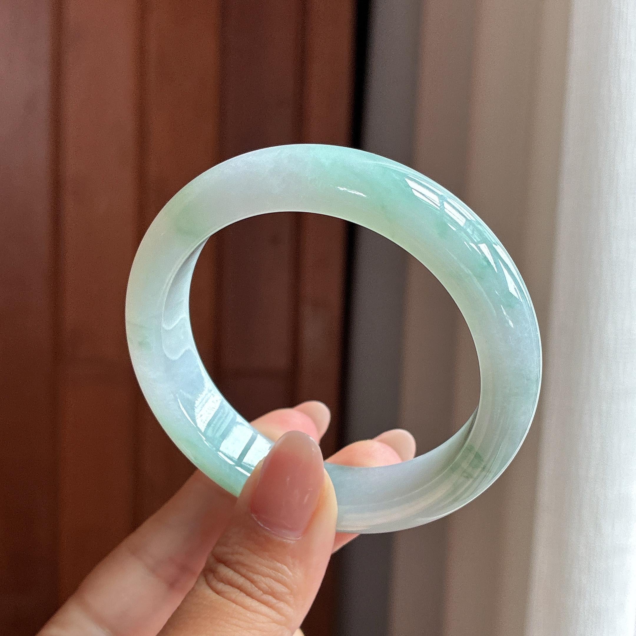 小圈口 糯冰飘花正圈平安镯 50圈 天然缅甸Ａ货翡翠（yc502535）