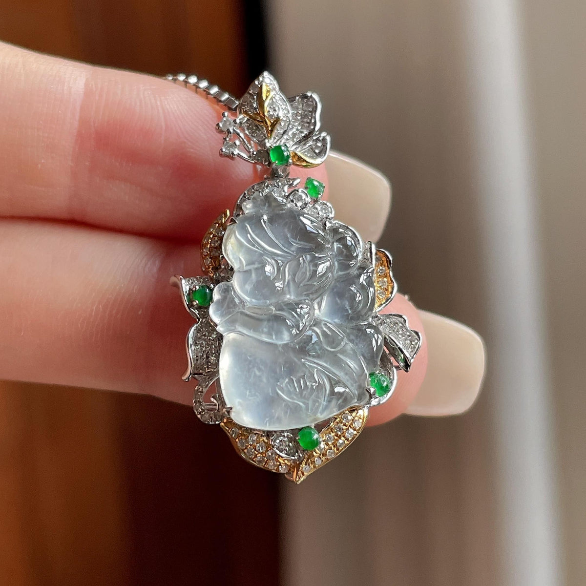 18k金镶冰种无色天使挂件（yc780449）