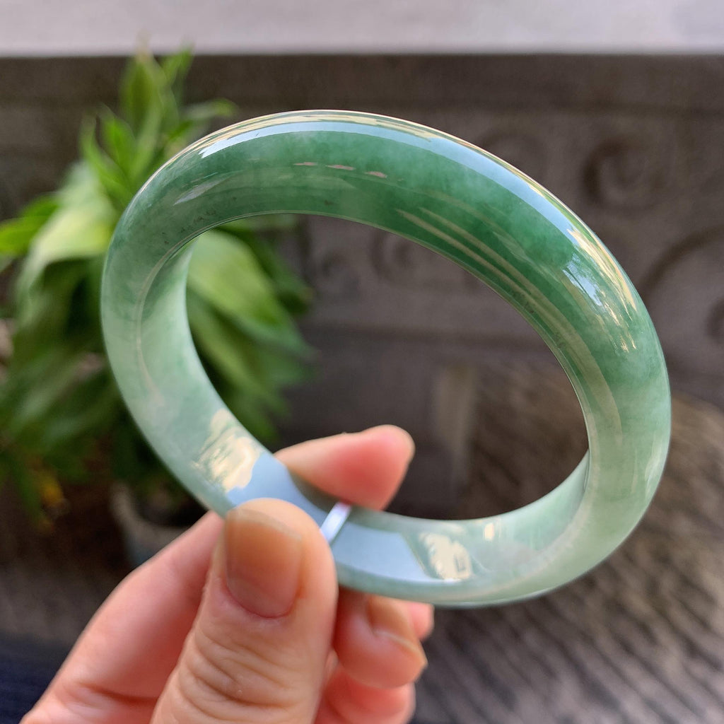 细糯种油青半山水正圈平安镯57.4圈口 天然缅甸A货翡翠（yc330293）