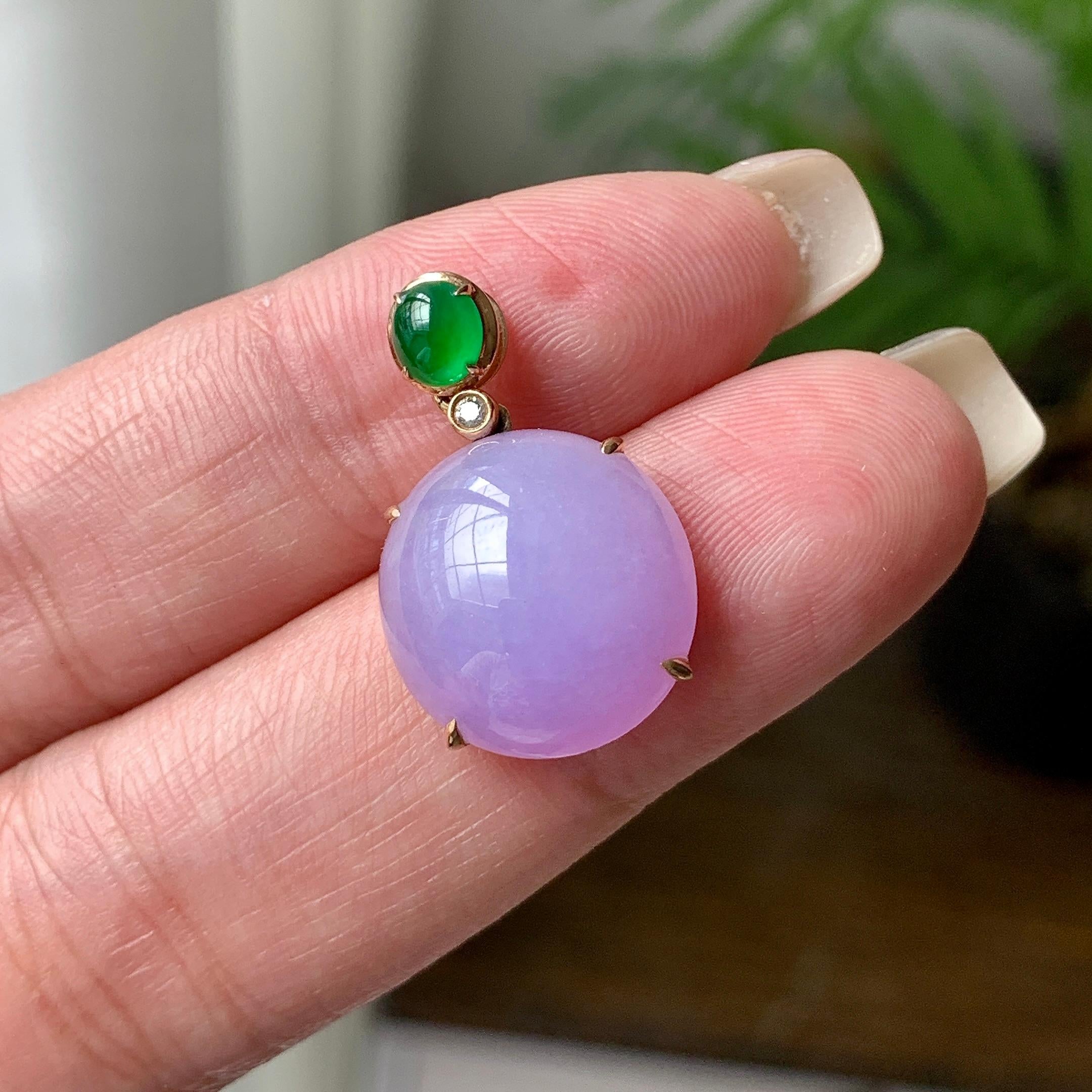 18K金镶细糯种紫罗兰蛋面吊坠  天然缅甸A货翡翠（yc431667）