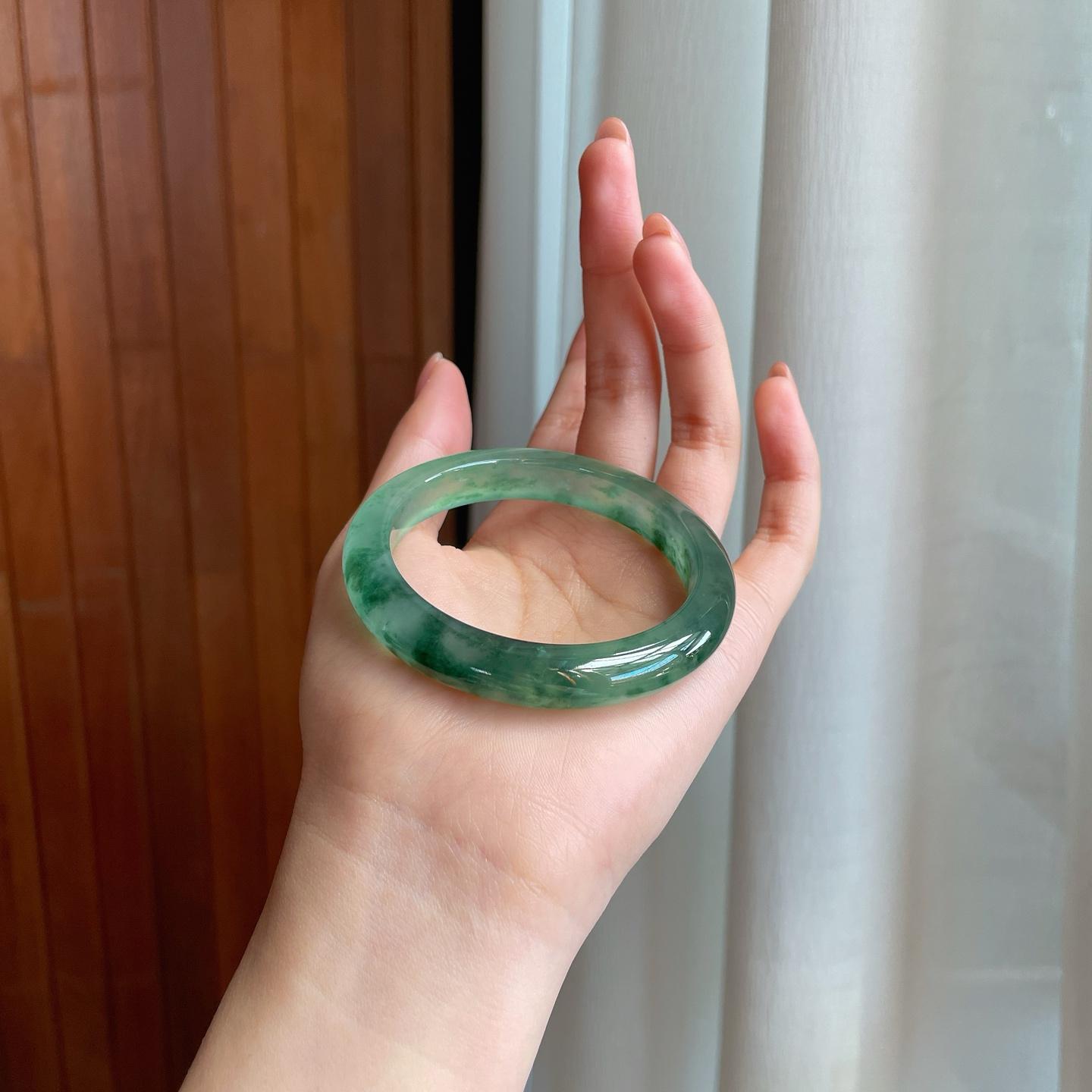 冰种飘花翡翠平安镯（53mm）（yc335293）