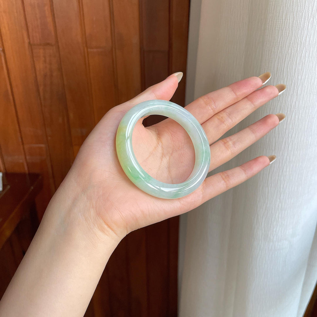 糯冰黄加绿翡翠平安镯（52mm)（yc424256）