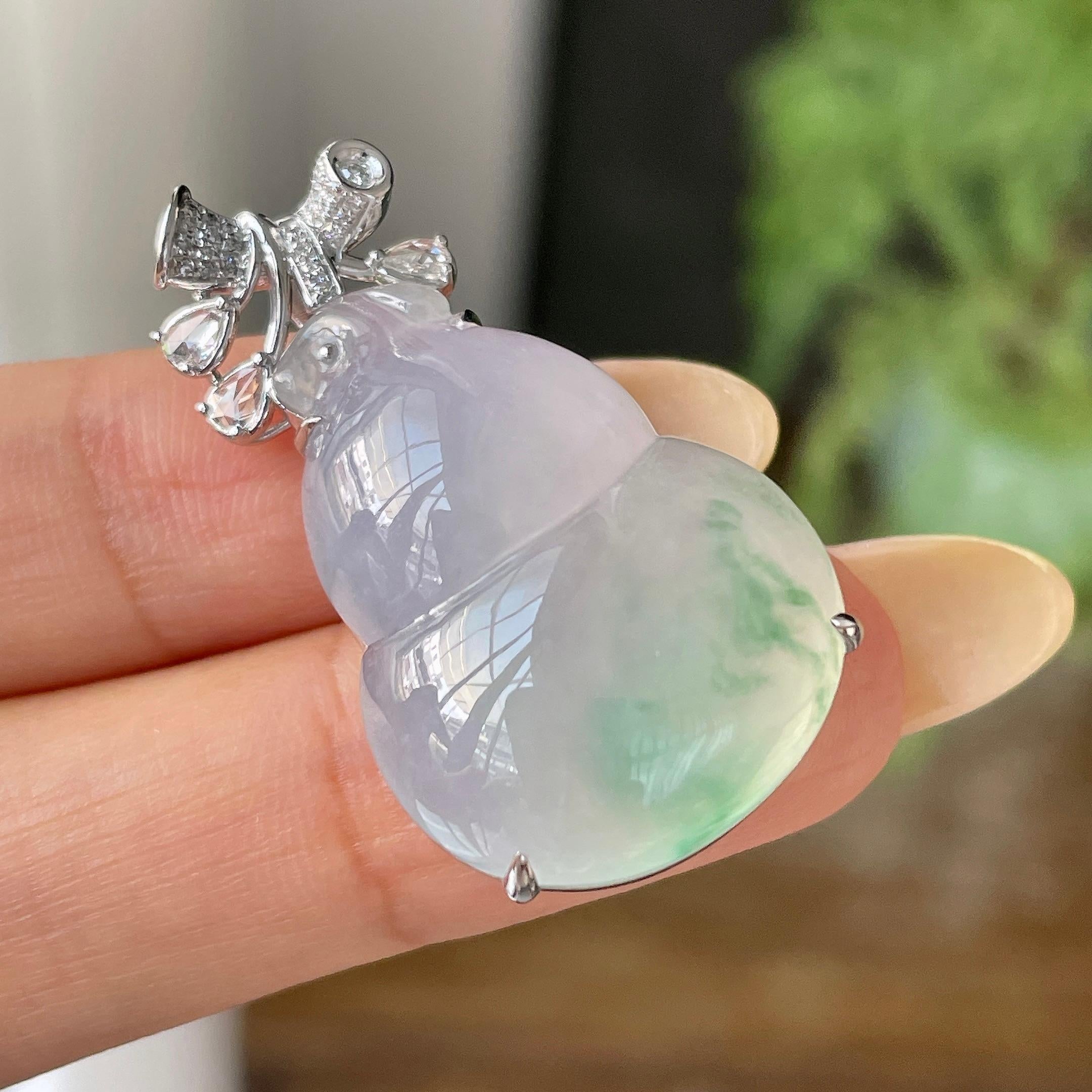 18k金镶糯冰种飘花葫芦吊坠         天然缅甸A货翡翠（yc454810）
