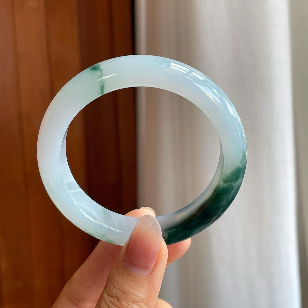 糯冰飘花翡翠平安镯（56.4mm)（yc313031）