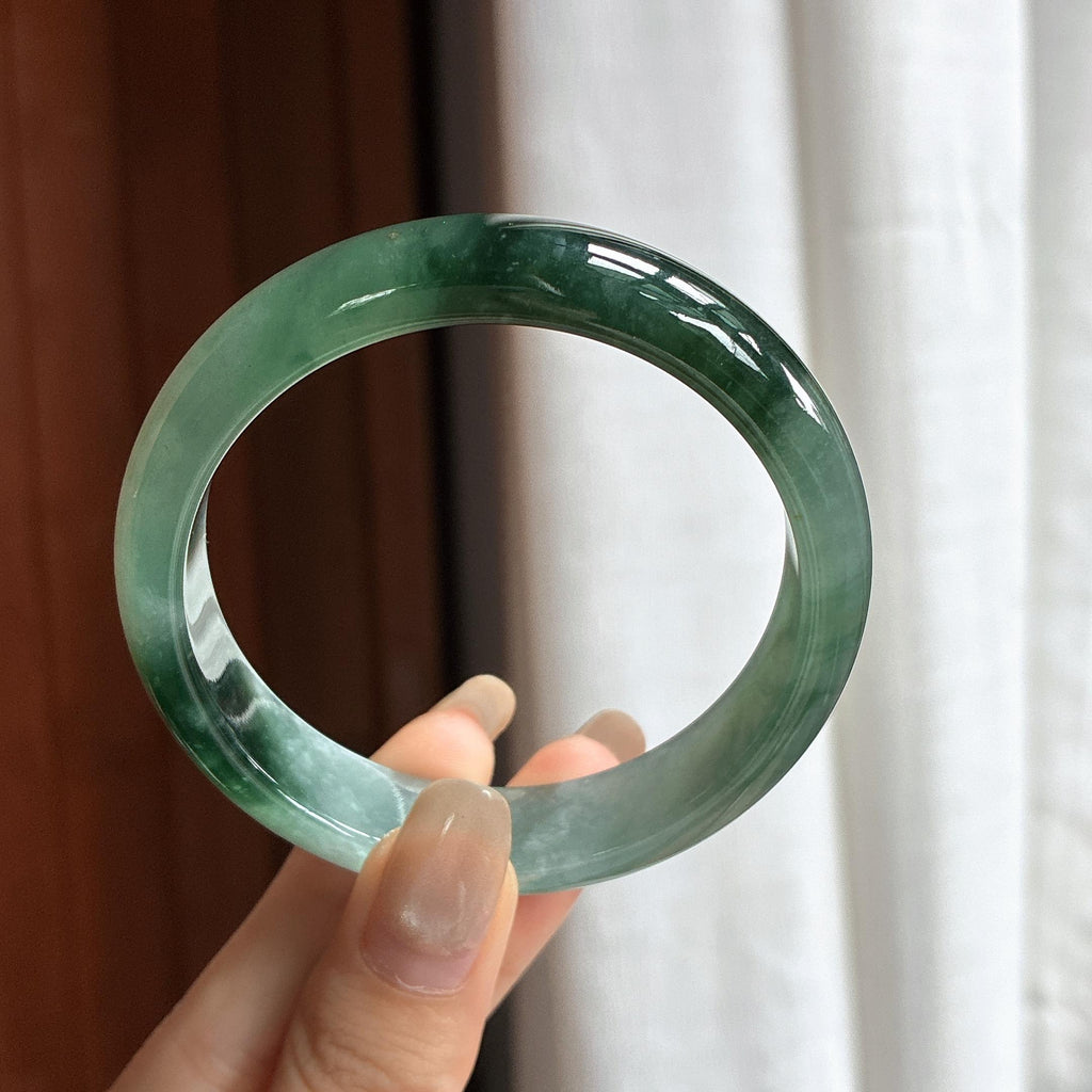 糯冰飘花正圈平安镯 56圈 天然缅甸A货翡翠（yc465533）