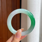 糯冰白底青翡翠圆条手镯（52.4mm)（yc419679）