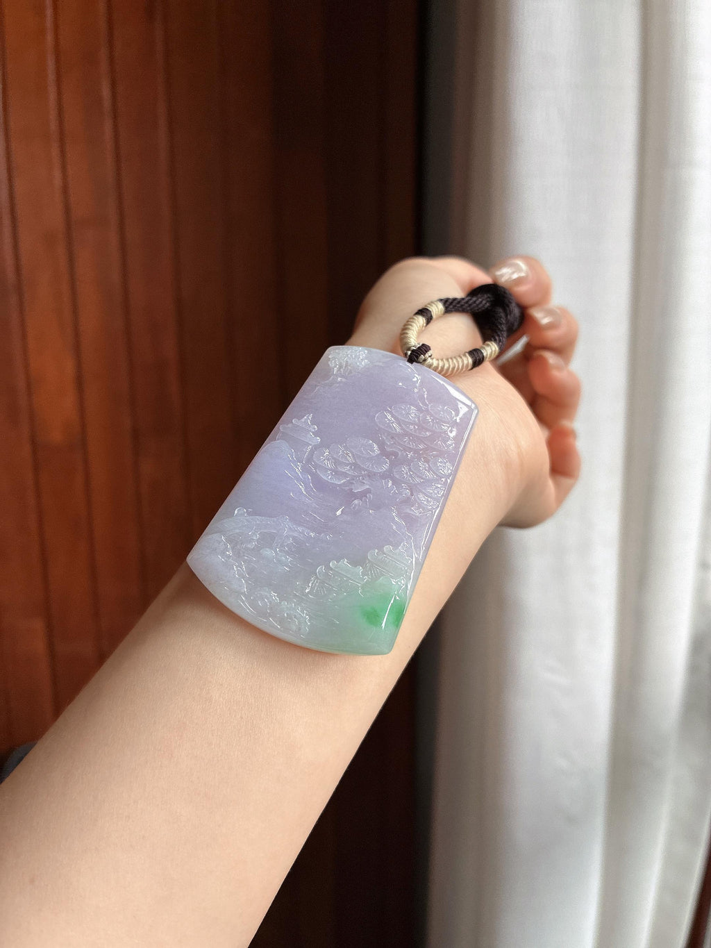 细糯种春带彩山水牌挂件 天然缅甸A货翡翠（yc465038）