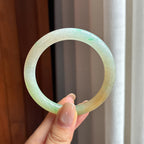 糯冰黄加绿翡翠圆条手镯 53圈（yc436796）