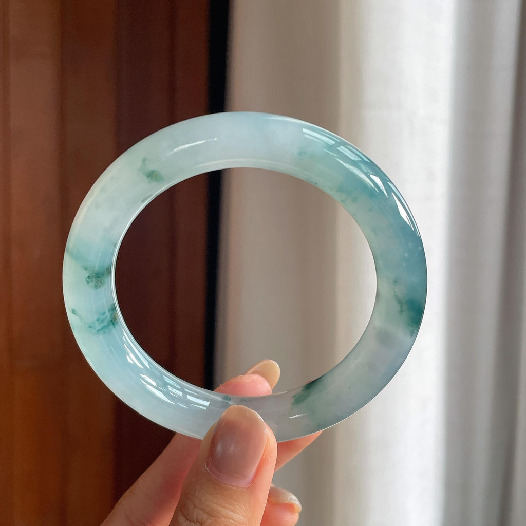 冰种飘花翡翠圆条手镯(58mm)（yc423148）