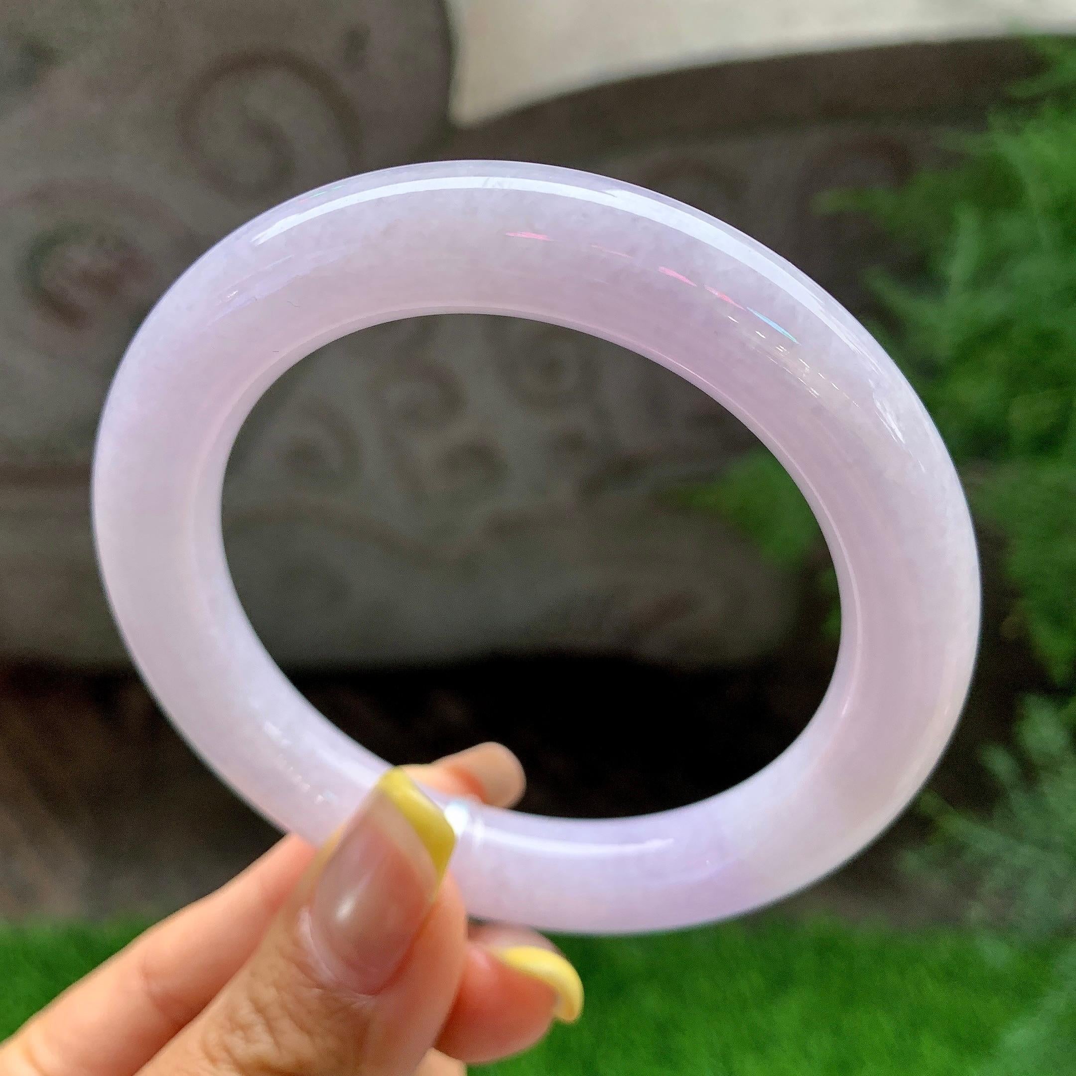 细糯种紫罗兰圆条手镯56.5圈       天然缅甸A货翡翠（yc392736）