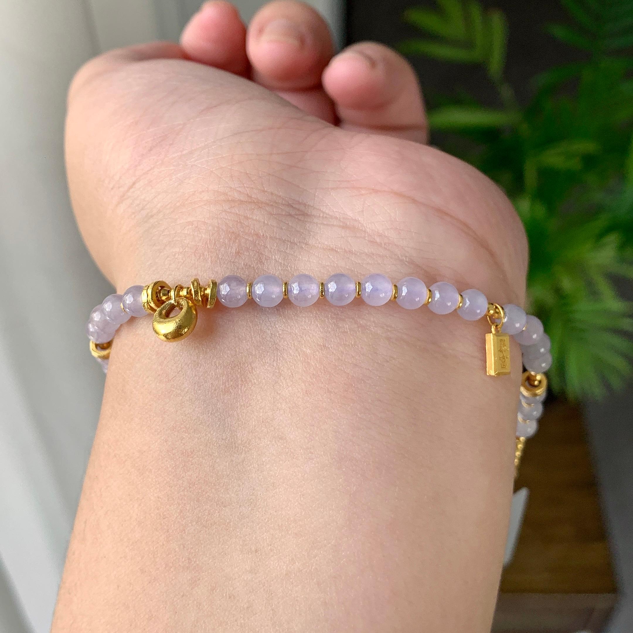 18K金镶糯冰种淡紫罗兰小米珠手链（yc232460）