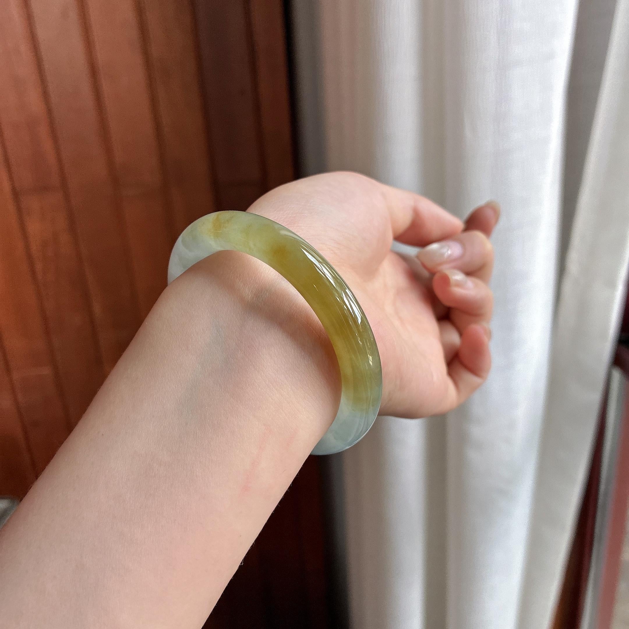 冰种黄翡圆条手镯 50圈 天然缅甸A货翡翠（yc485456）