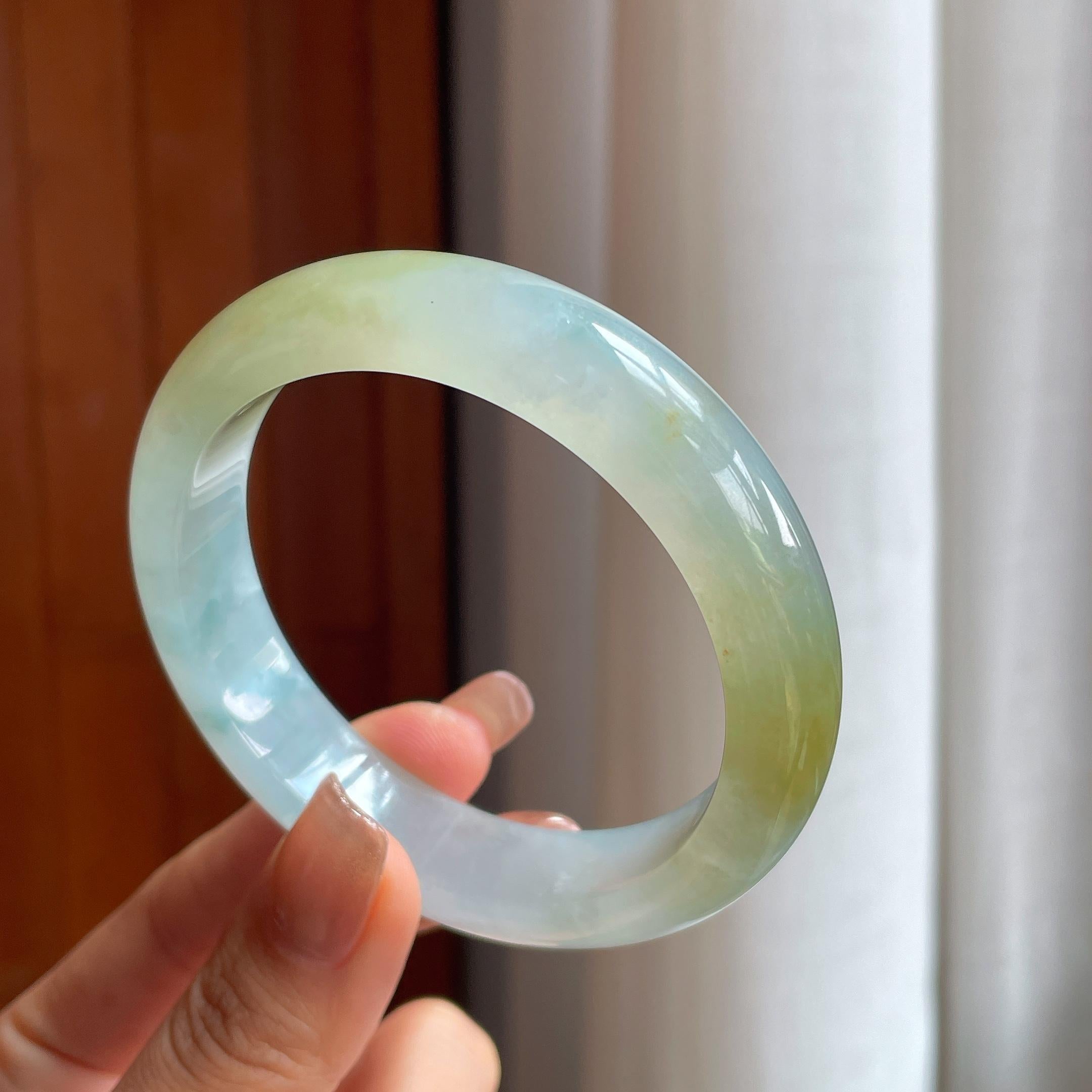 冰种黄翡翡翠平安镯（58mm）（yc363433）