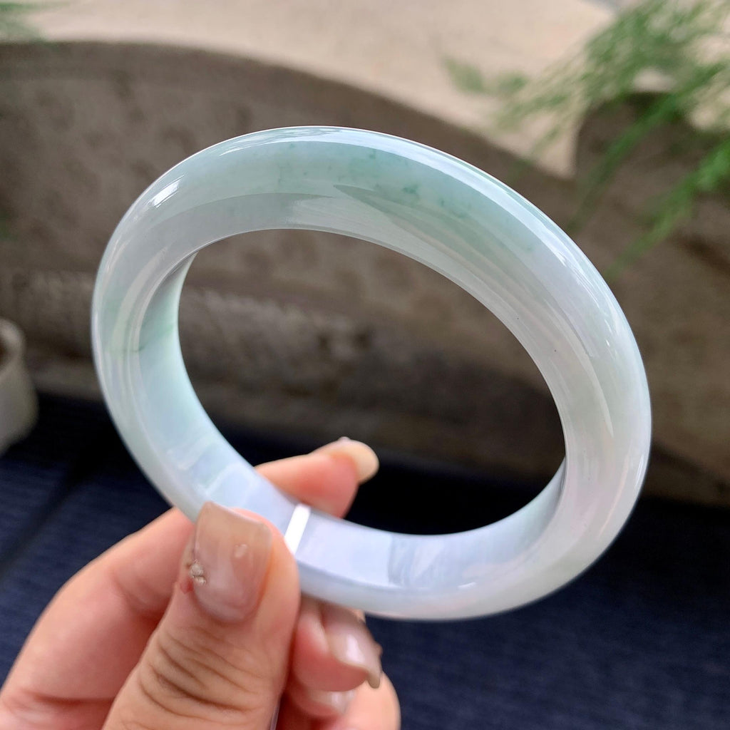 细糯种飘蓝花正圈平安镯 57.4圈口 天然缅甸A货翡翠（yc464093）
