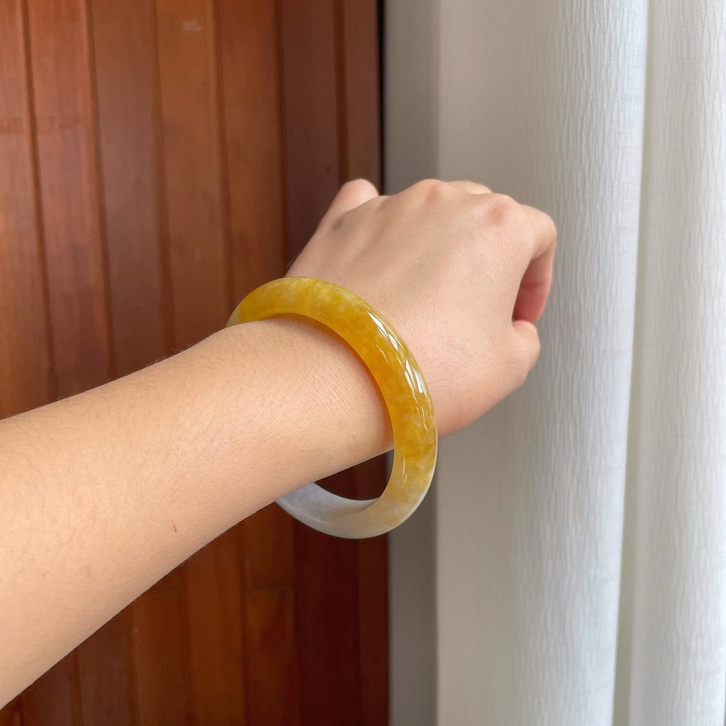 糯冰黄翡翡翠平安镯（61mm）（yc277399）