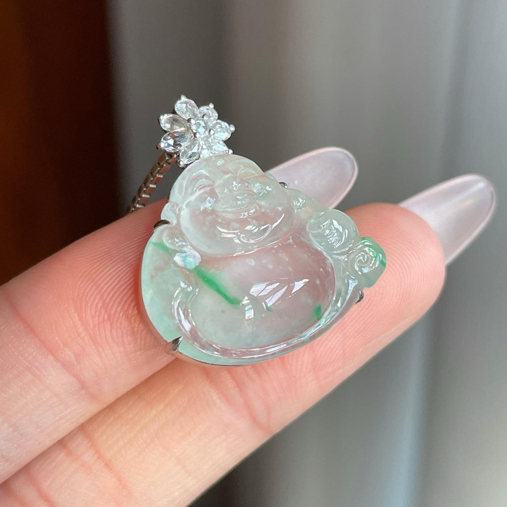 18k金钻冰玻种飘花翡翠佛公（yc272868）