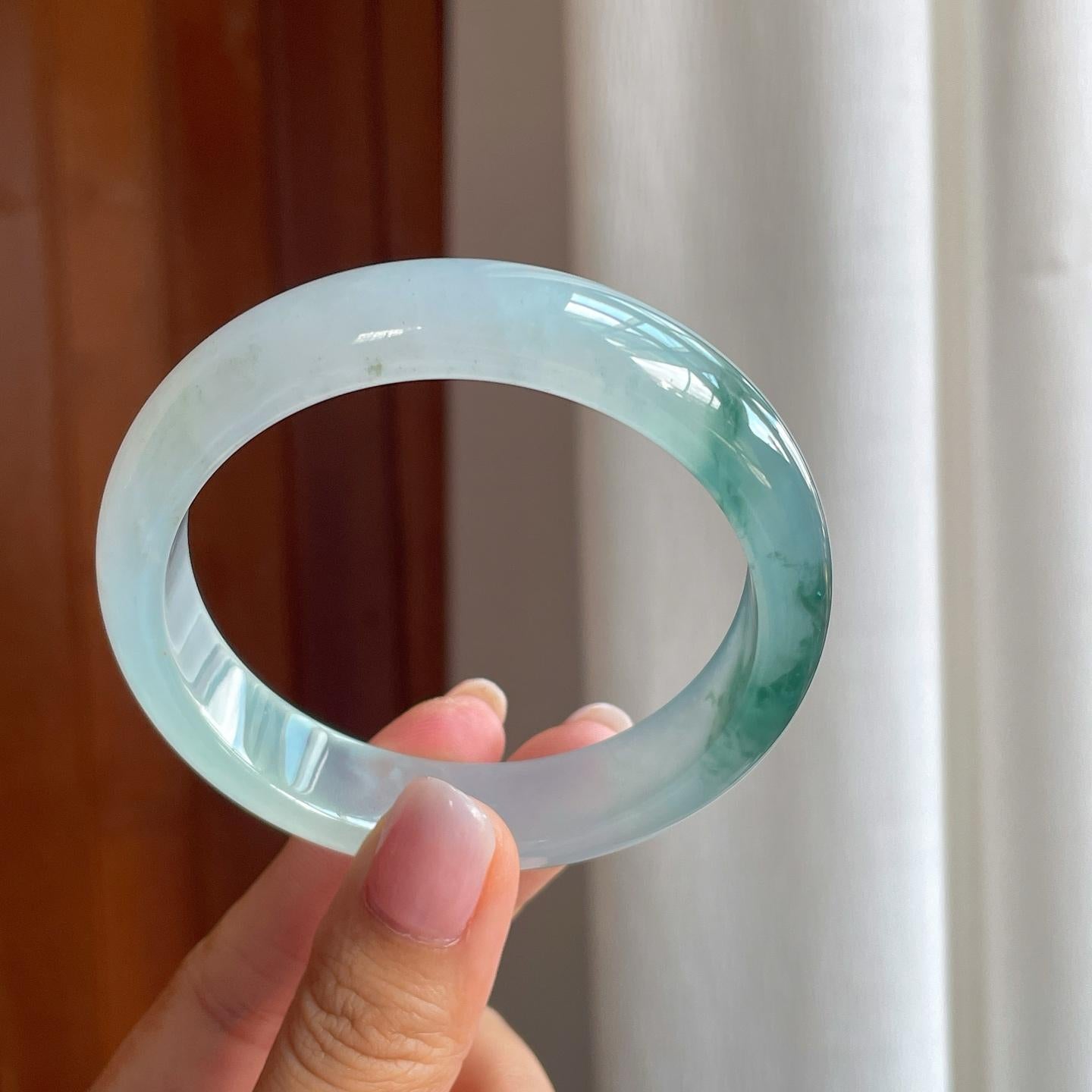 冰种飘花翡翠平安镯（58.5mm)（yc386402）