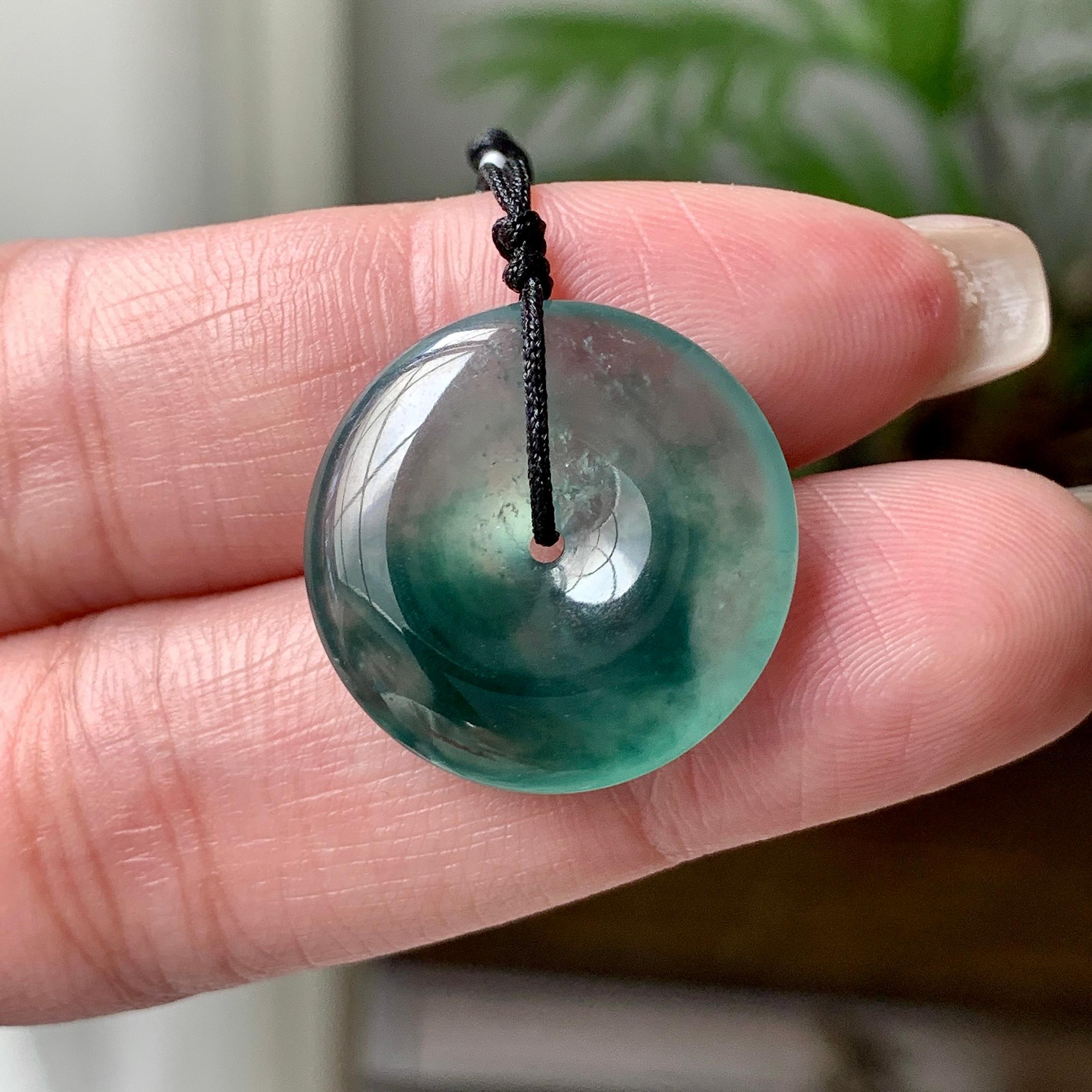 糯冰种飘蓝花平安扣吊坠  天然缅甸A货翡翠（yc429731）