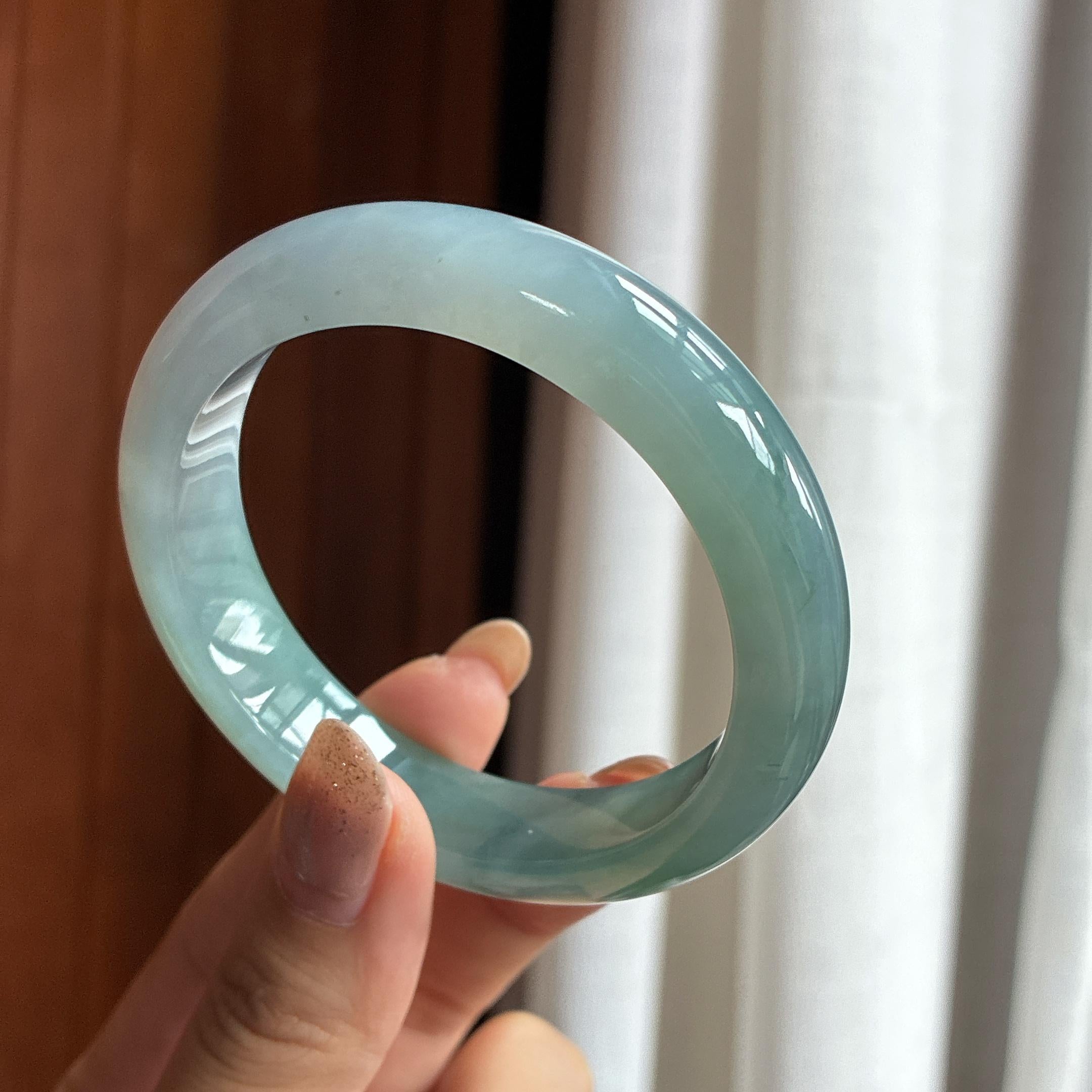 糯冰湖水绿正圈平安镯 55圈 天然缅甸A货翡翠（yc454477）