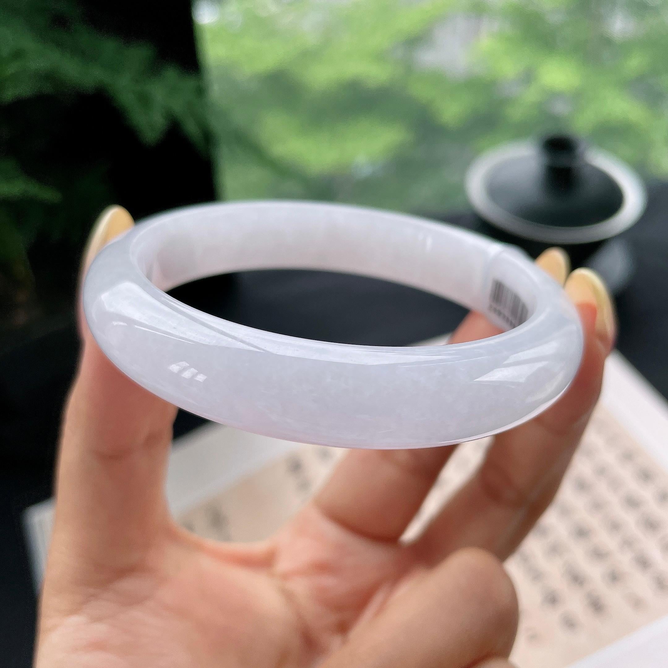 大圈口 细糯种淡紫底正圈平安镯58.7圈 天然缅甸A货翡翠（yc473073）