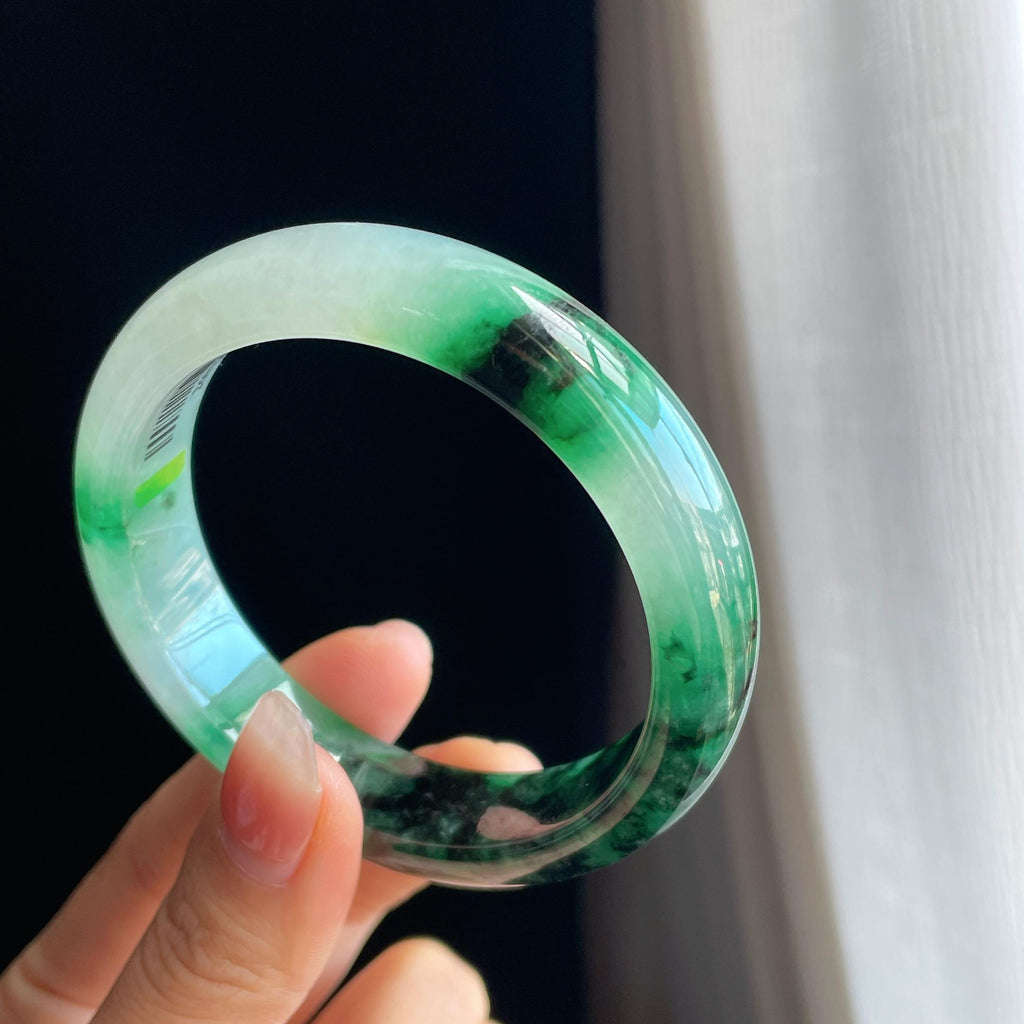冰种水墨花带色翡翠平安镯（58mm)（yc323162）