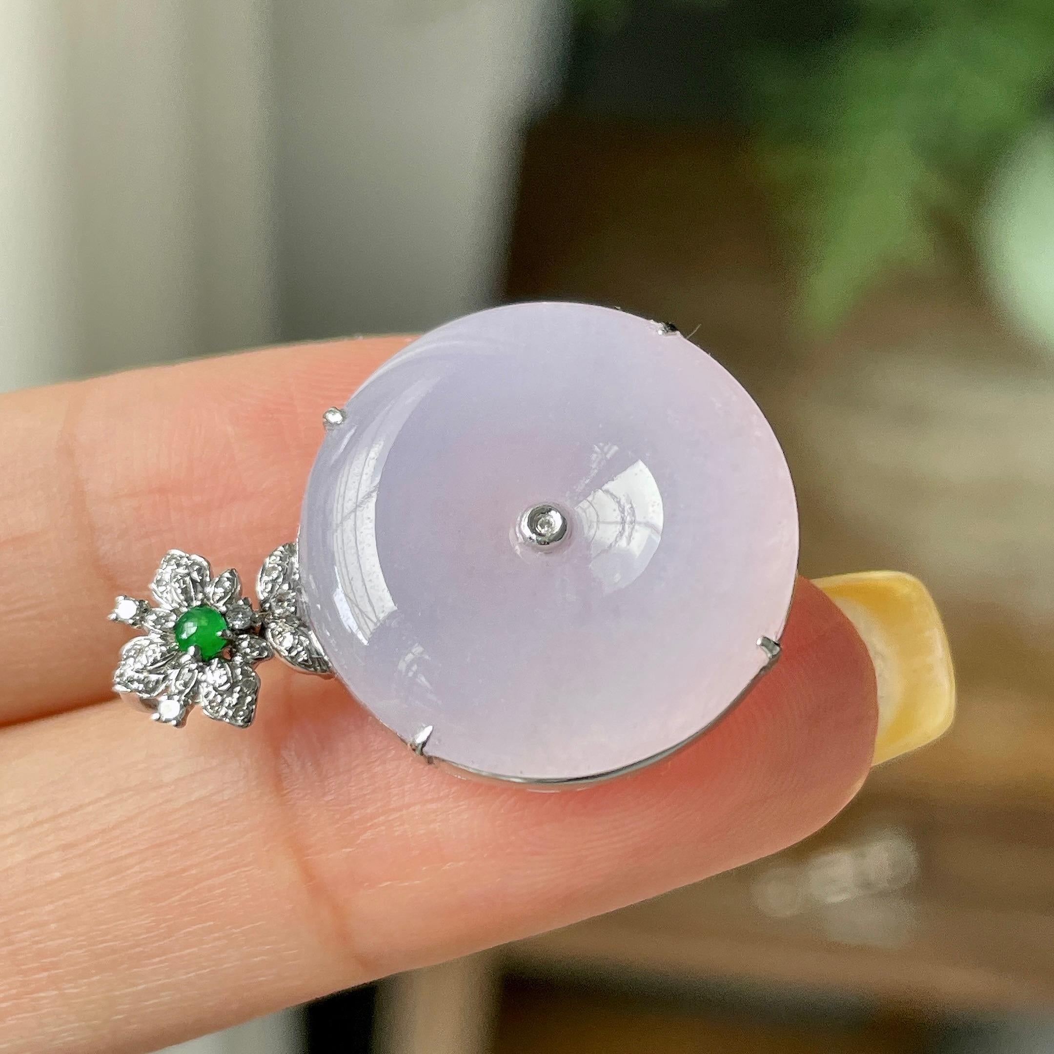 18k金钻镶细糯种紫罗兰平安扣吊坠   天然缅甸A货翡翠（yc362072）