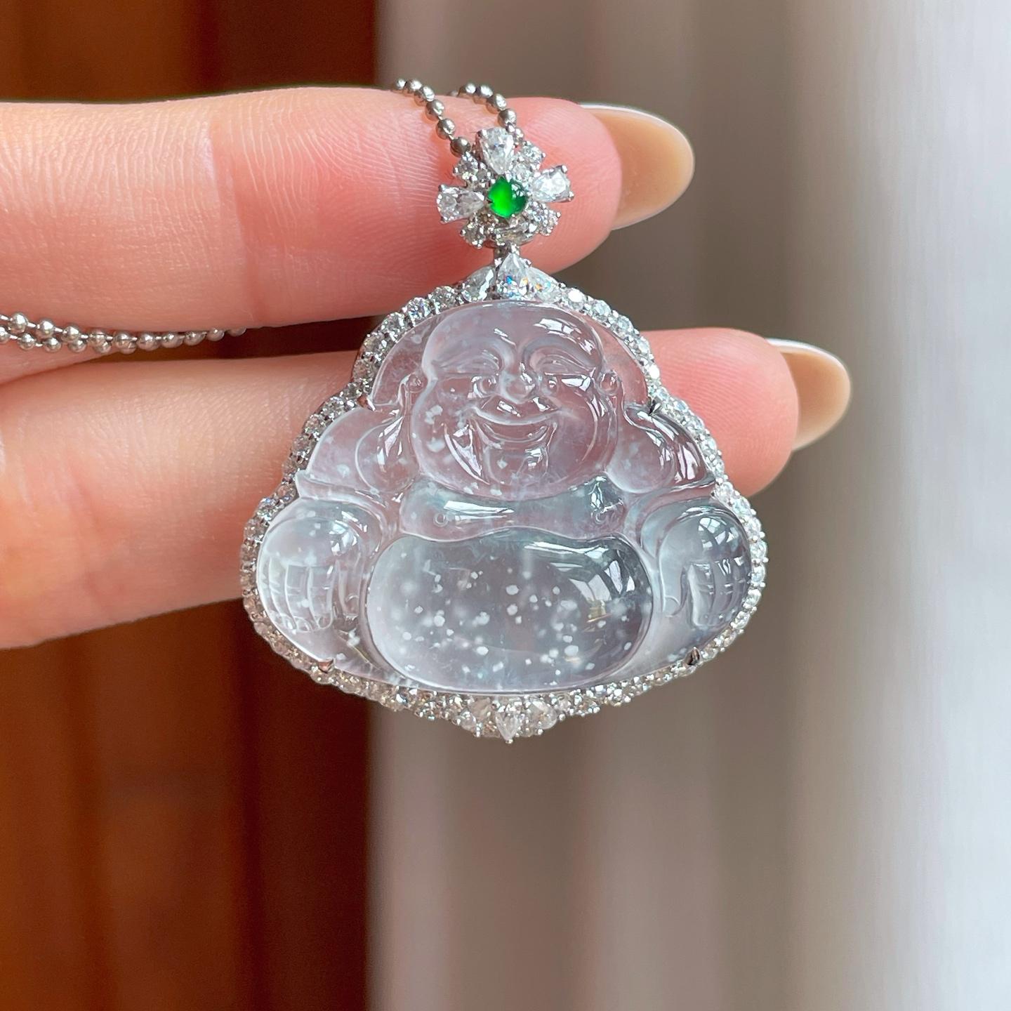冰玻种雪花棉翡翠佛公（yc370404）
