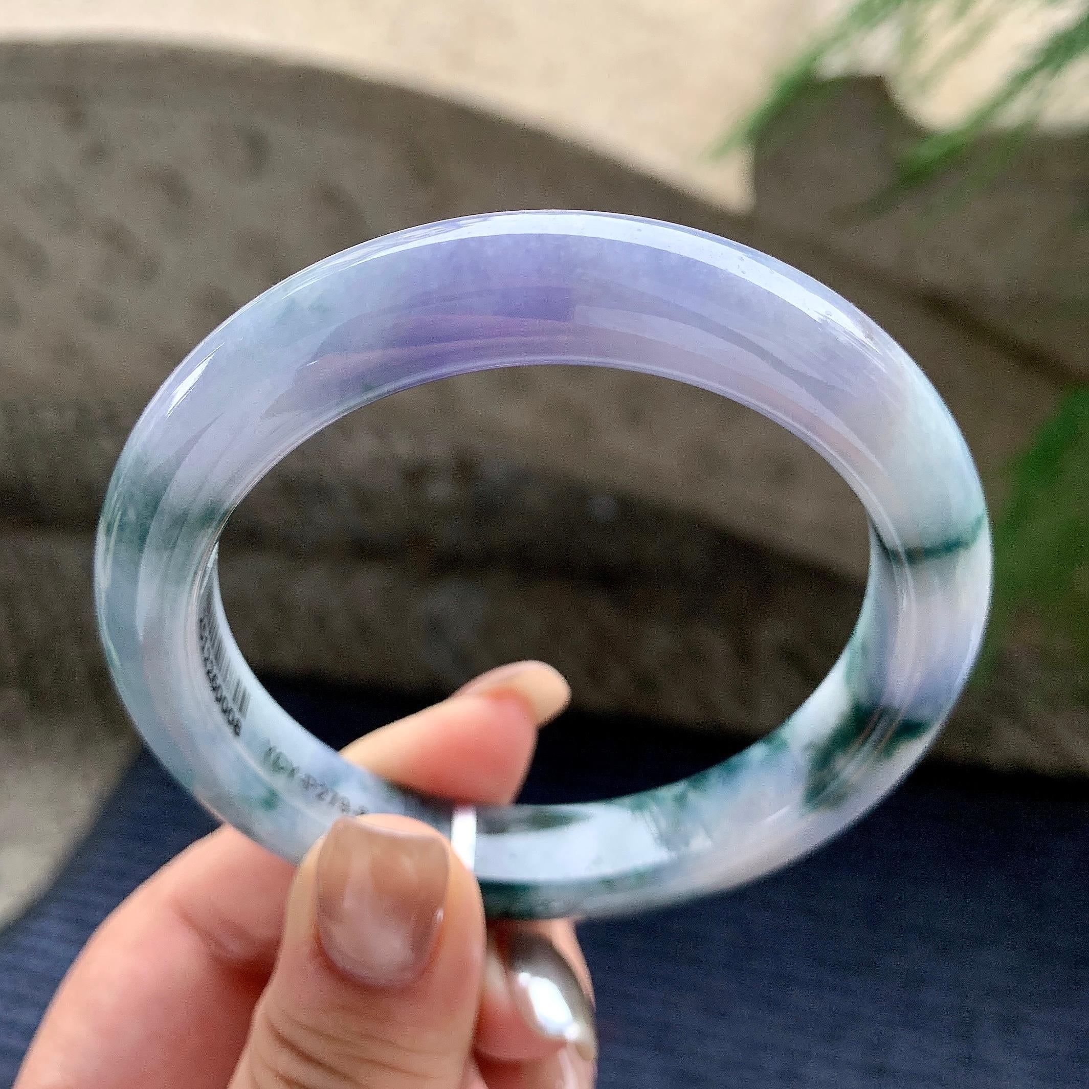 大圈口  细糯种紫罗兰飘花正圈平安镯  60.4圈口  天然缅甸A货翡翠（yc436269）