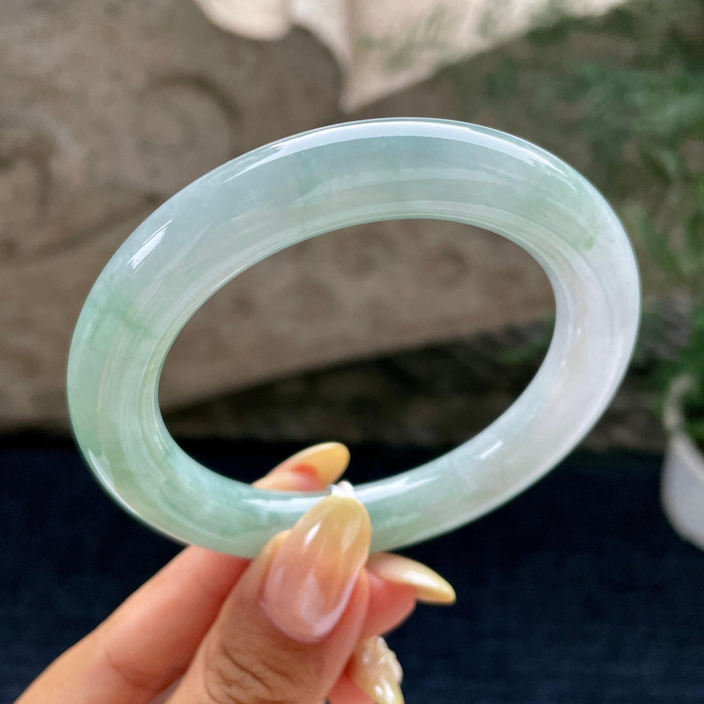 细糯种蓝底圆条手镯56.5圈 天然缅甸A货翡翠（yc461717）