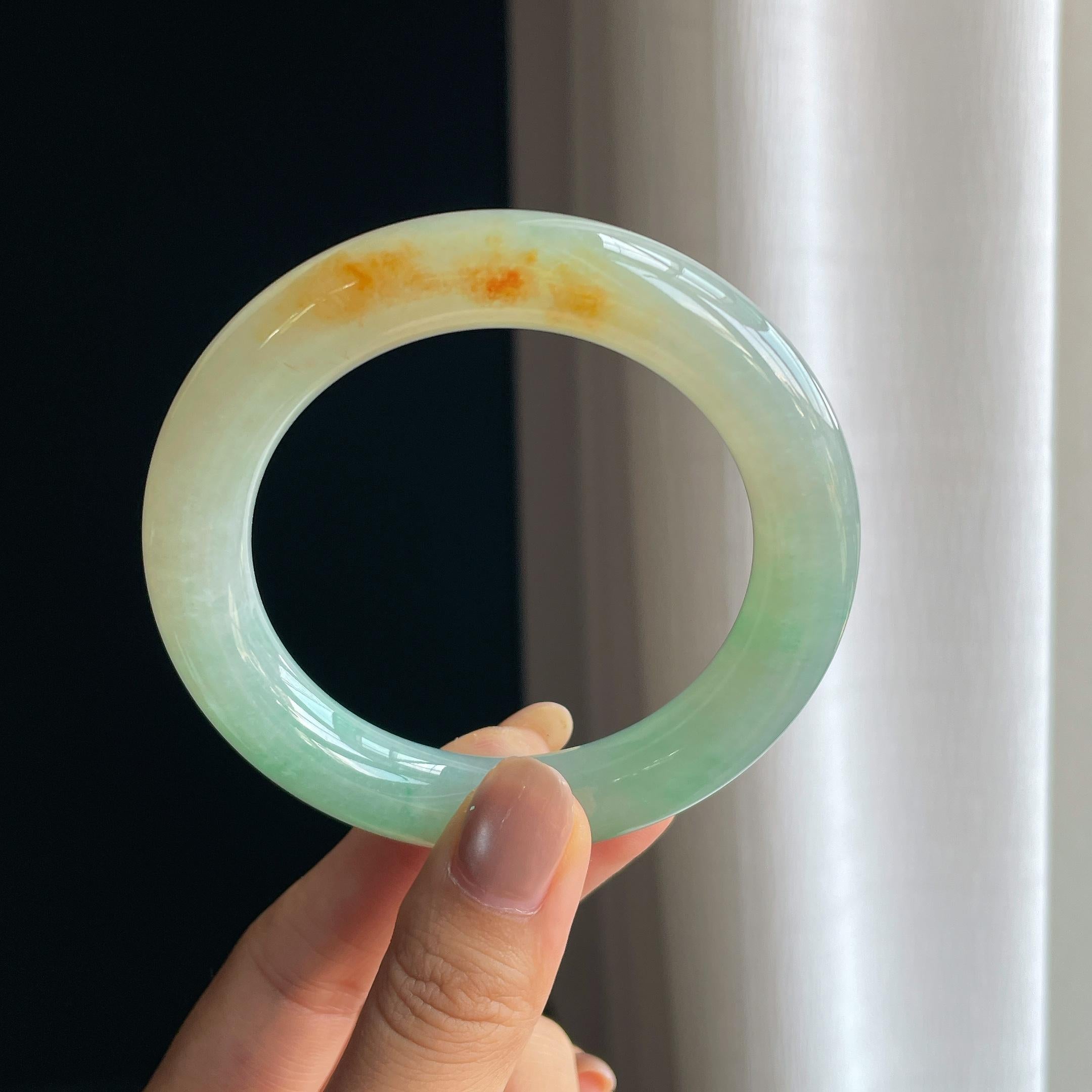 糯冰黄加绿翡翠圆条手镯（57mm）（yc419721）