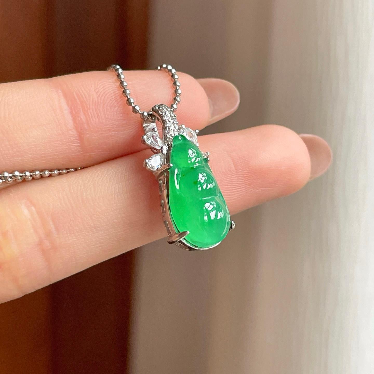 S925银镶冰种满绿翡翠豆子（yc352467）