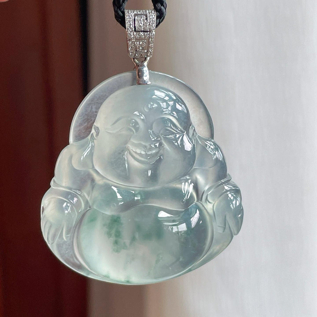 18k金扣冰种飘花翡翠佛公（yc248543）